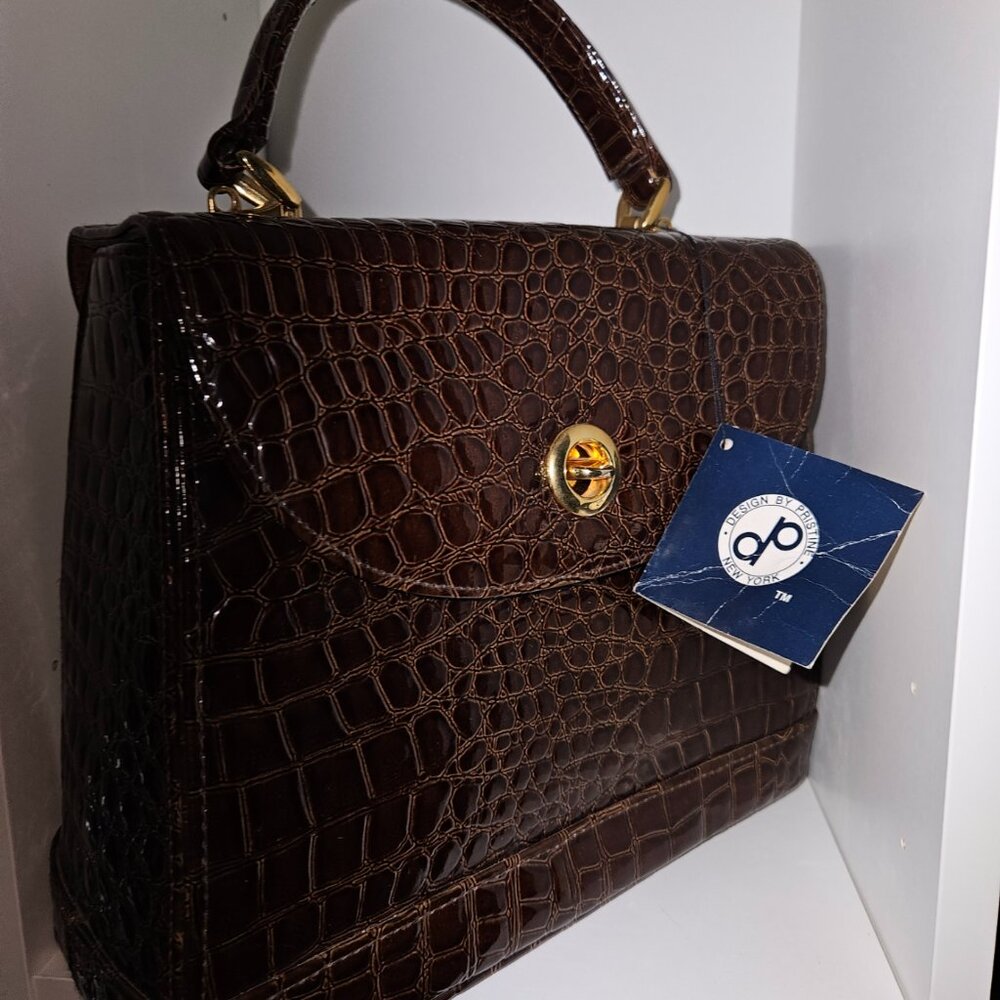 Faux Croco Embossed Purse Handbag Rich Brown Vintage NWT